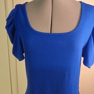 Shein Royal Blue Top W/Gathered Puffy Sleeves Size 12